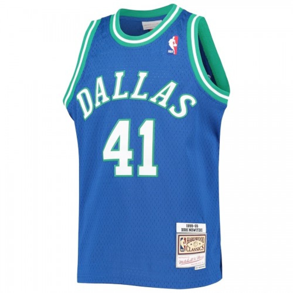 Men's Dallas Mavericks Dirk Nowitzki #41 Throwback Blue 1998-99 Hardwood Classics Jersey-Pro Kit Vault | Brand New 26/27 Sports Jerseys
